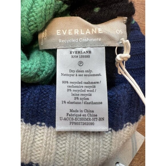 EVERLANE Unisex Striped Cashmere Ribbed Knit Beanie O/S Navy Green White NWT - Picture 6 of 6